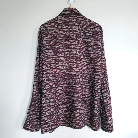 Hermes gray red horse pattern mens fall winter shirts wool silk. - Picture 9 of 14